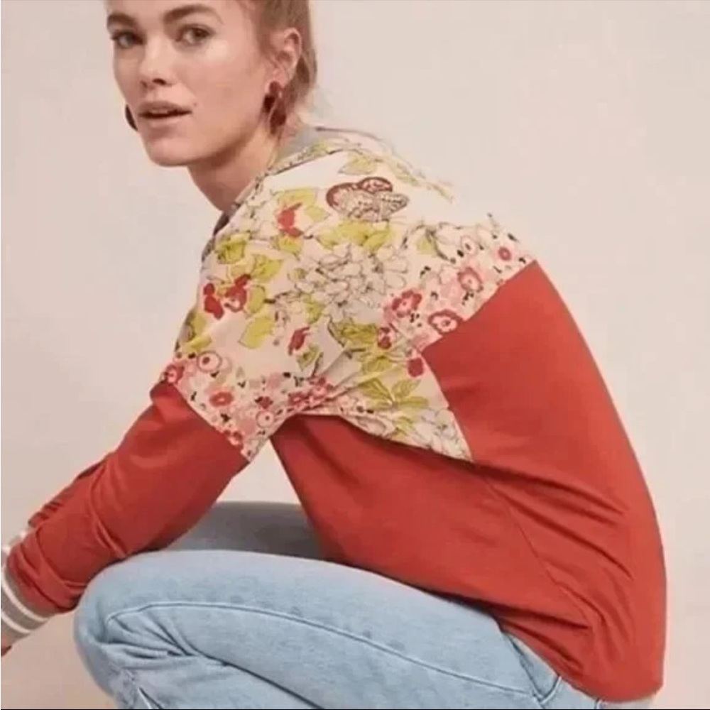 Floral Panel Long Sleeve Tee - Rust